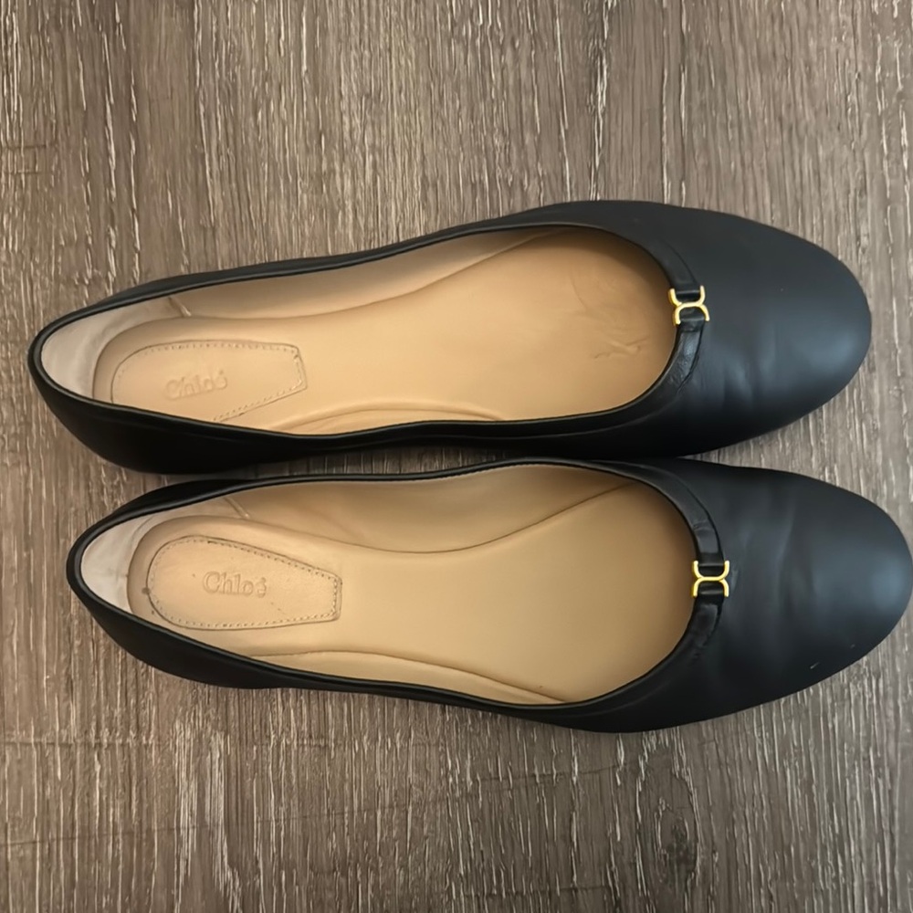 Chloe Marcie Black Leather Ballet Flats
